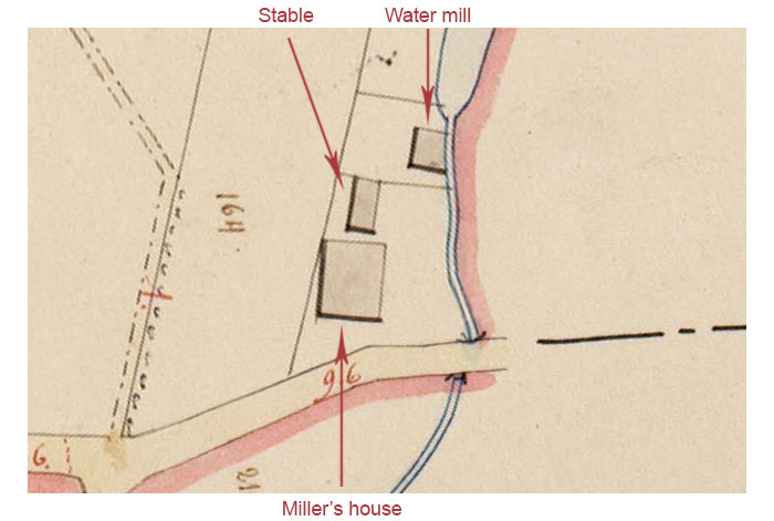 Water mill, stables and miller's house, Atlas der Buurtwegen (Atlas of the Byroads) (1844)