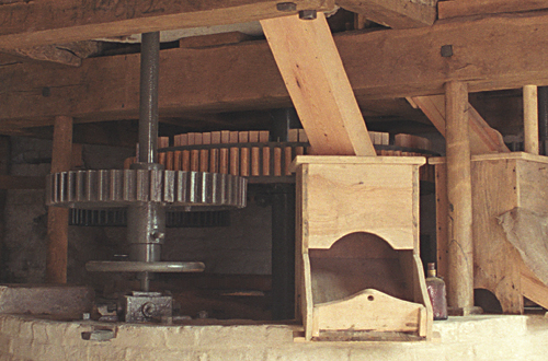 Wooden cogs and cast iron pins